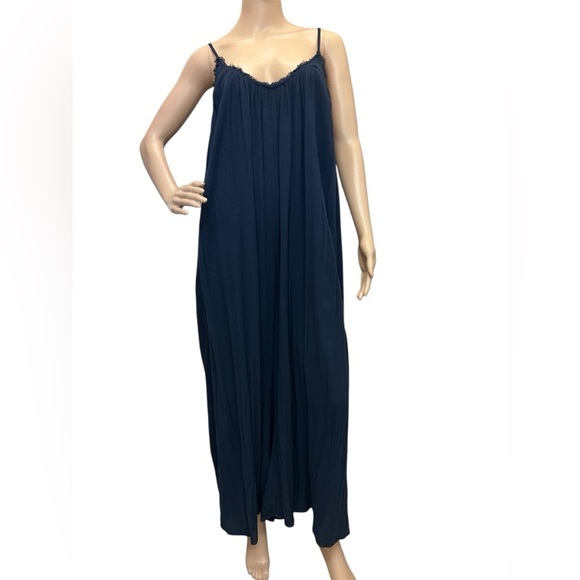 Wishlist Camisole Wide Leg Spaghetti Strap Jumpsuit Navy Blue Women’s Size L - Picture 2 of 13